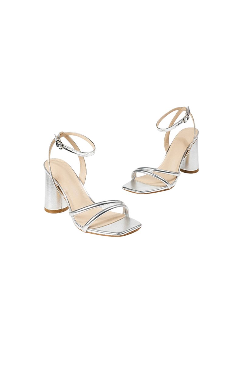 Metallic Strappy Block-Heel Sandals