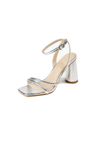 Metallic Strappy Block-Heel Sandals