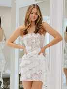 Miara | White - Spaghetti Straps Lace Short Homecoming Dress With Flower Appliques