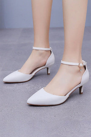 Mid Heel Matte Pointed Toe PU Wedding Shoes - KissProm