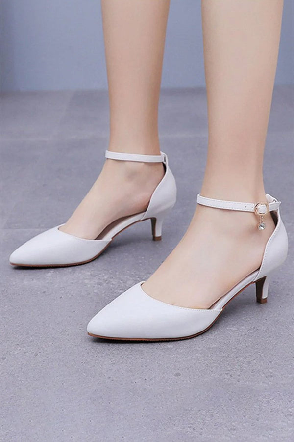 Mid Heel Matte Pointed Toe PU Wedding Shoes - KissProm
