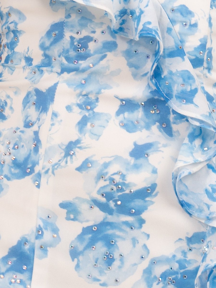 Midna | Blue - Sheath Strapless Floral Ruffles Short Homecoming Dresses