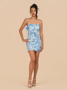 Midna | Blue - Sheath Strapless Floral Ruffles Short Homecoming Dresses