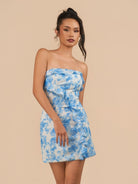 Midna | Blue - Sheath Strapless Floral Ruffles Short Homecoming Dresses