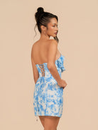 Midna | Blue - Sheath Strapless Floral Ruffles Short Homecoming Dresses