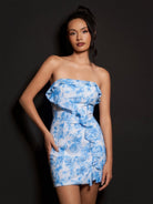 Midna | Blue - Sheath Strapless Floral Ruffles Short Homecoming Dresses