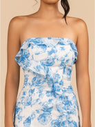 Midna | Blue - Sheath Strapless Floral Ruffles Short Homecoming Dresses