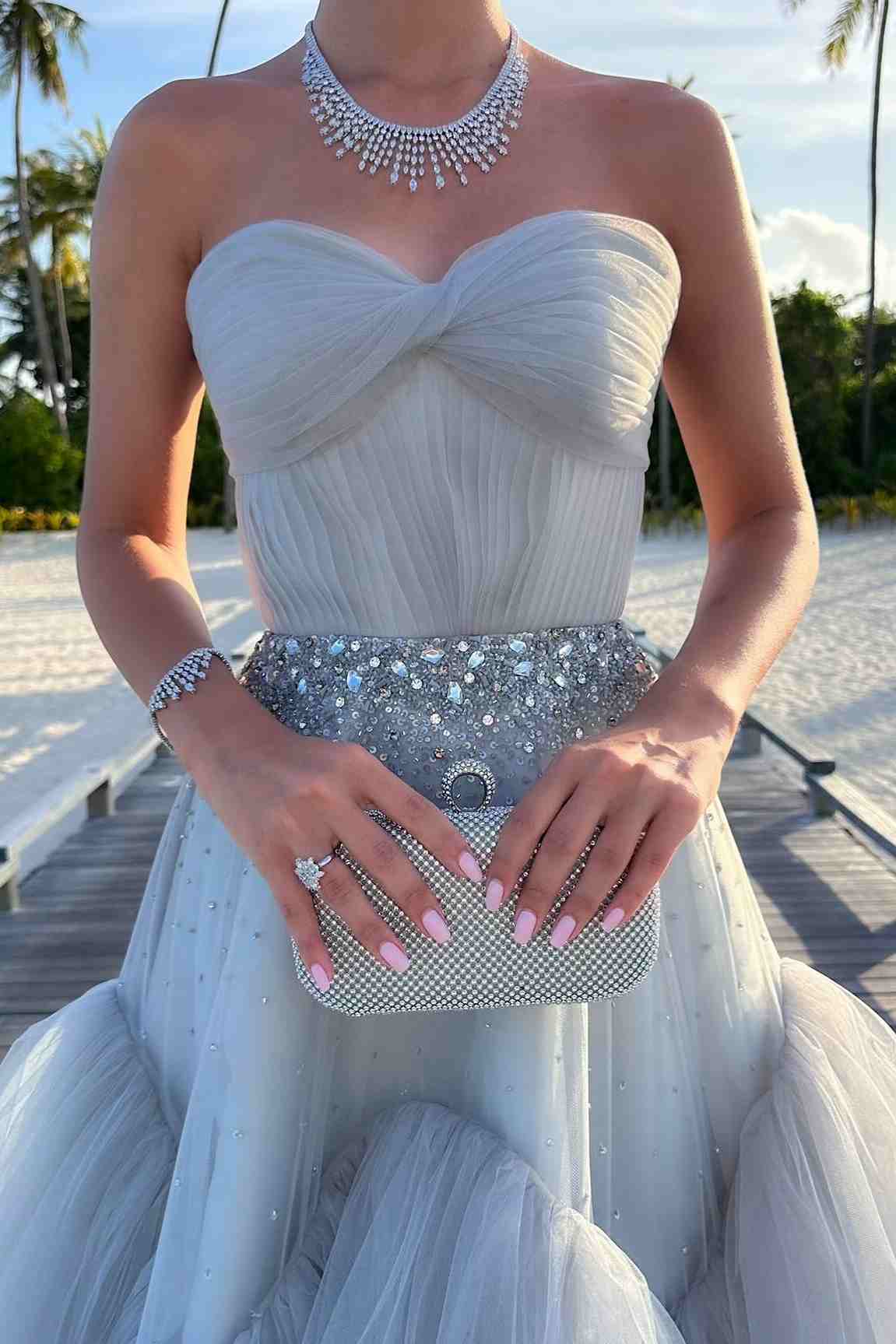 Mika | Strapless A - Line Tulle Long Prom Dress With Beading - KissProm