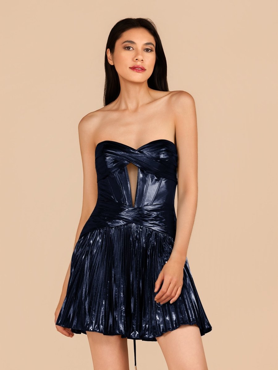 Mikayla | Navy Blue - A Line Sweetheart Cutout Metallic Short Homecoming Dresses