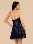 Mikayla | Navy Blue - A Line Sweetheart Cutout Metallic Short Homecoming Dresses