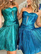 Mikayla | Turquoise - A Line Sweetheart Cutout Metallic Short Homecoming Dresses