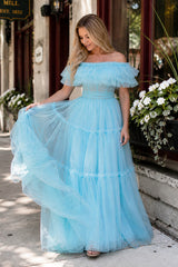 Mikelle | Ruffles Off the Shoulder Corset A - line Long Formal Dress - KissProm