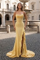 Mermaid Strapless Asymmetrical Beaded Long Prom Dress with Slit - KISSPROM PROM DRESSES
