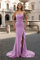 Mermaid Strapless Asymmetrical Beaded Long Prom Dress with Slit - KISSPROM PROM DRESSES