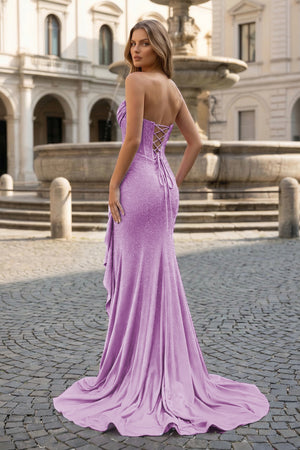 Mermaid Strapless Asymmetrical Beaded Long Prom Dress with Slit - KISSPROM PROM DRESSES