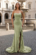 Mermaid Strapless Asymmetrical Beaded Long Prom Dress with Slit - KISSPROM PROM DRESSES