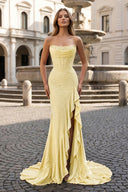 Mermaid Strapless Asymmetrical Beaded Long Prom Dress with Slit - KISSPROM PROM DRESSES