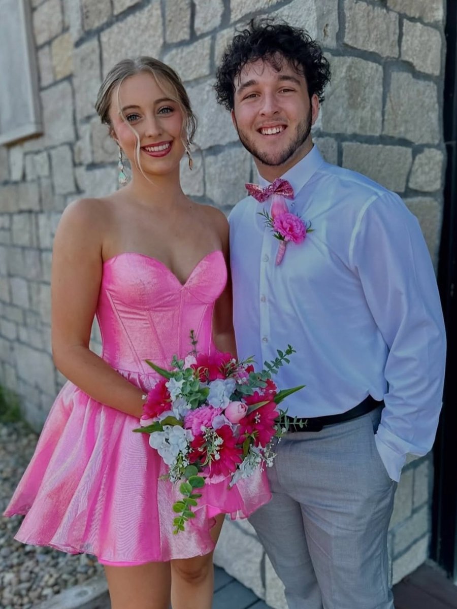 Mili | Pink - A-line Sweetheart Satin Short Homecoming Dresses