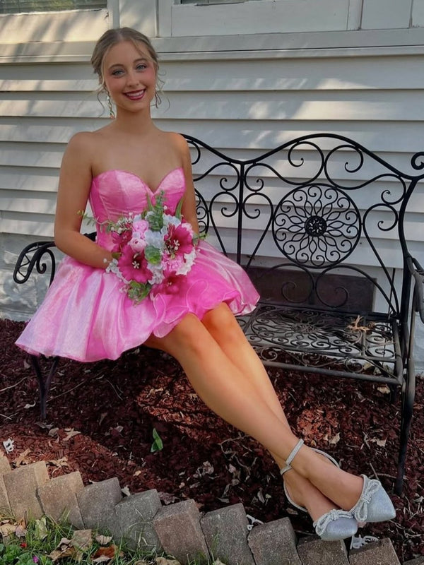 Mili | Pink - A-line Sweetheart Satin Short Homecoming Dresses