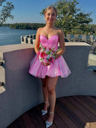 Mili | Pink - A-line Sweetheart Satin Short Homecoming Dresses