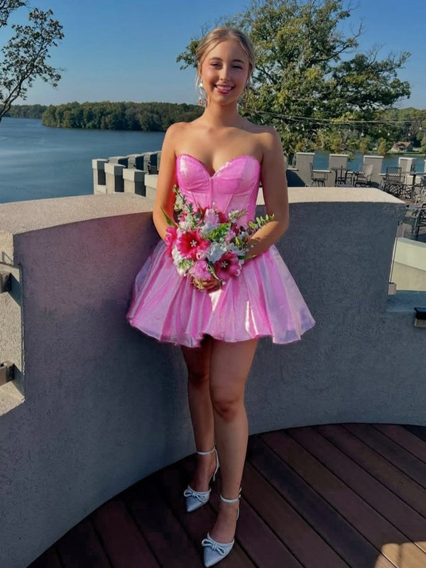 Mili | Pink - A-line Sweetheart Satin Short Homecoming Dresses