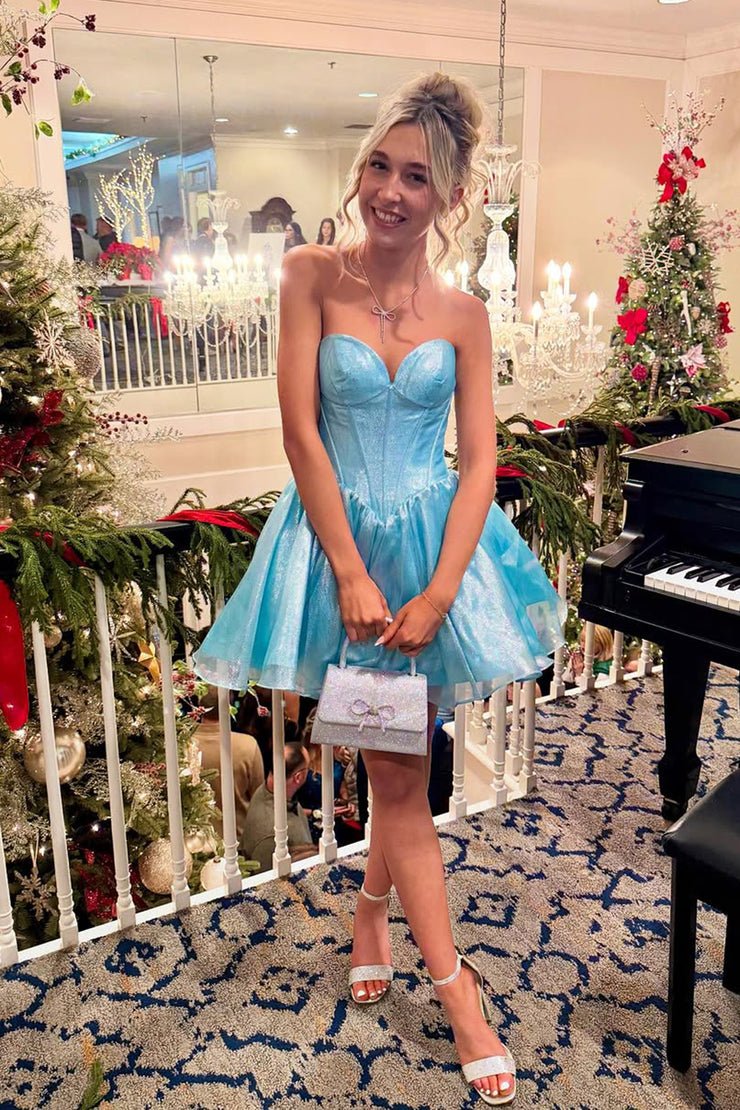 Mili | Sky Blue - A-line Sweetheart Satin Short Homecoming Dresses
