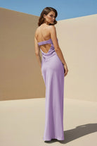 Minara | Sky Blue - Strapless Sheath Satin Pleated Open Back Long Prom Dresses - KissProm