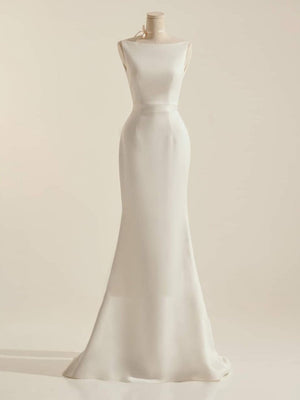 Simple Sleeveless Mermaid Wedding Dress With Sexy Bow