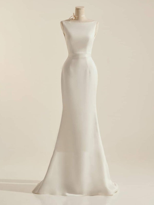 Simple Sleeveless Mermaid Wedding Dress With Sexy Bow
