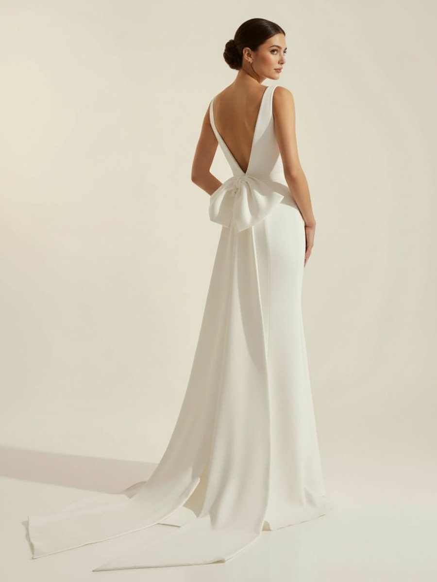 Simple Sleeveless Mermaid Wedding Dress With Sexy Bow - KissProm
