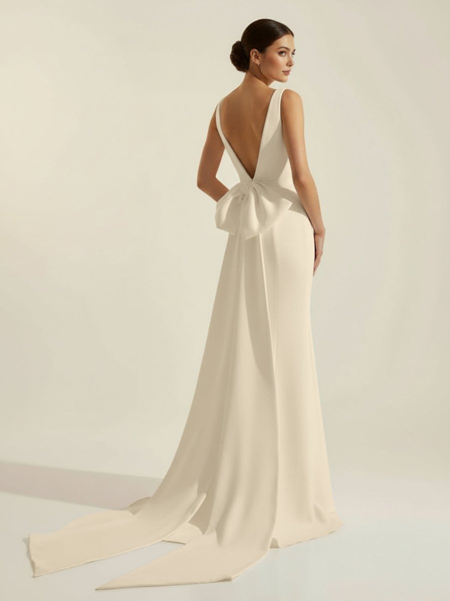 Simple Sleeveless Mermaid Wedding Dress With Sexy Bow - KissProm