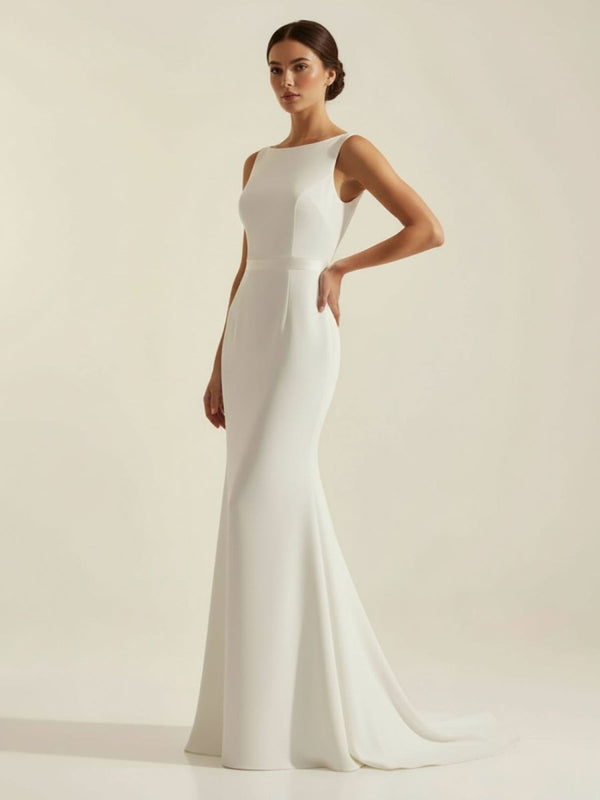 Simple Sleeveless Mermaid Wedding Dress With Sexy Bow - KissProm