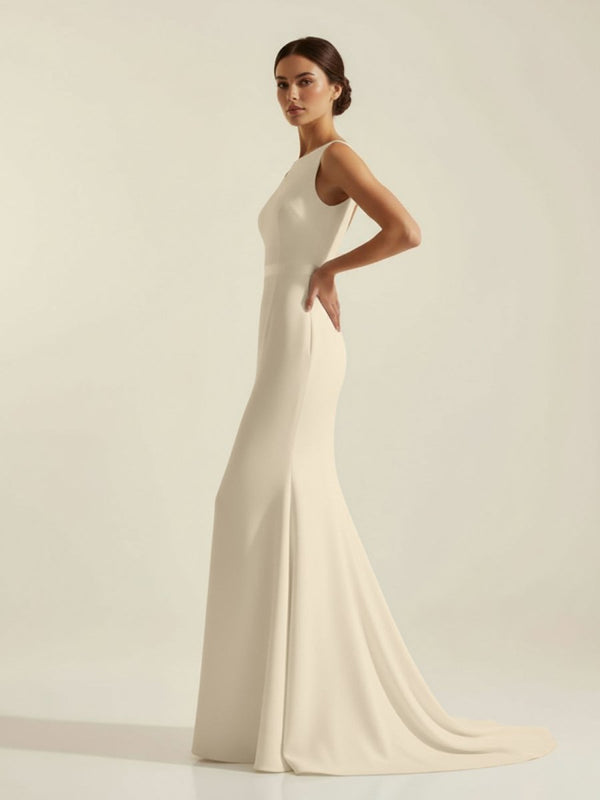 Simple Sleeveless Mermaid Wedding Dress With Sexy Bow - KissProm