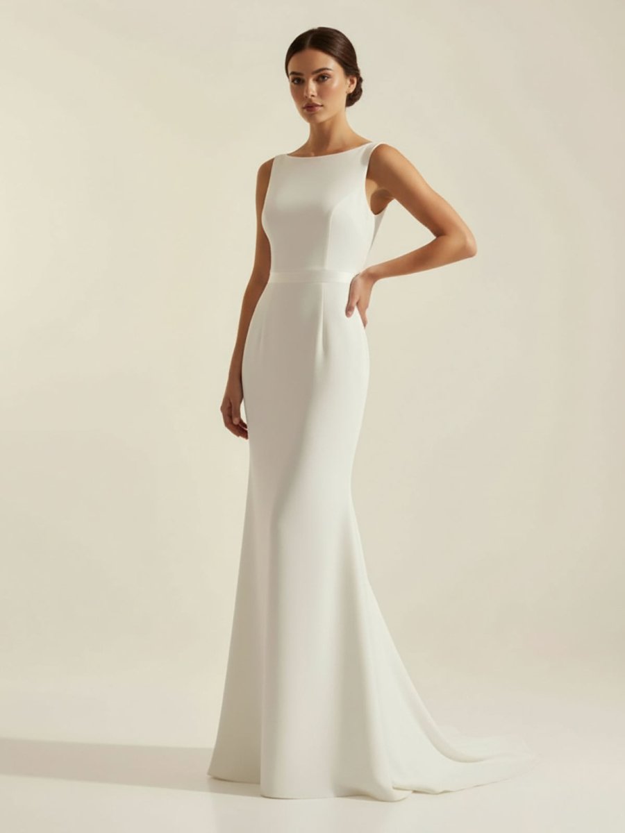 Simple Sleeveless Mermaid Wedding Dress With Sexy Bow - KissProm