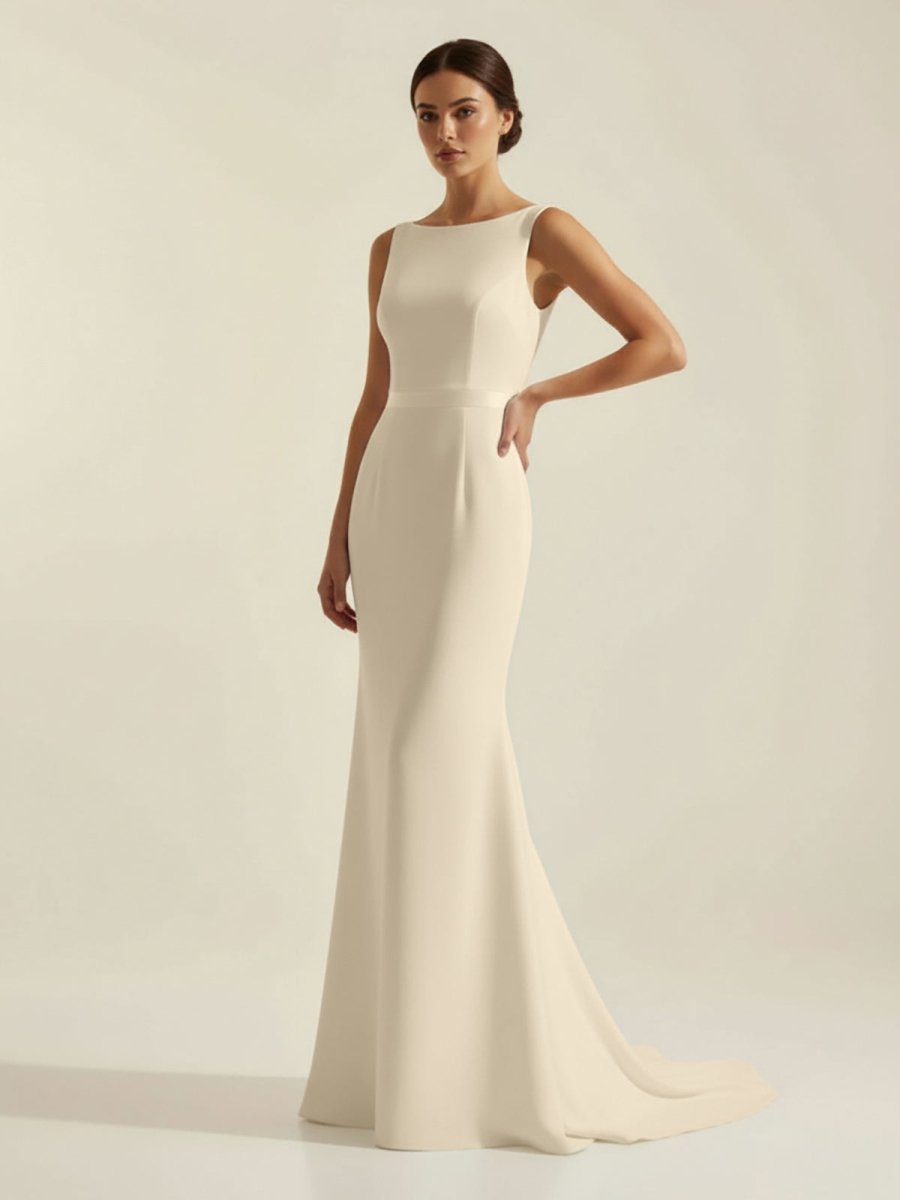 Simple Sleeveless Mermaid Wedding Dress With Sexy Bow - KissProm
