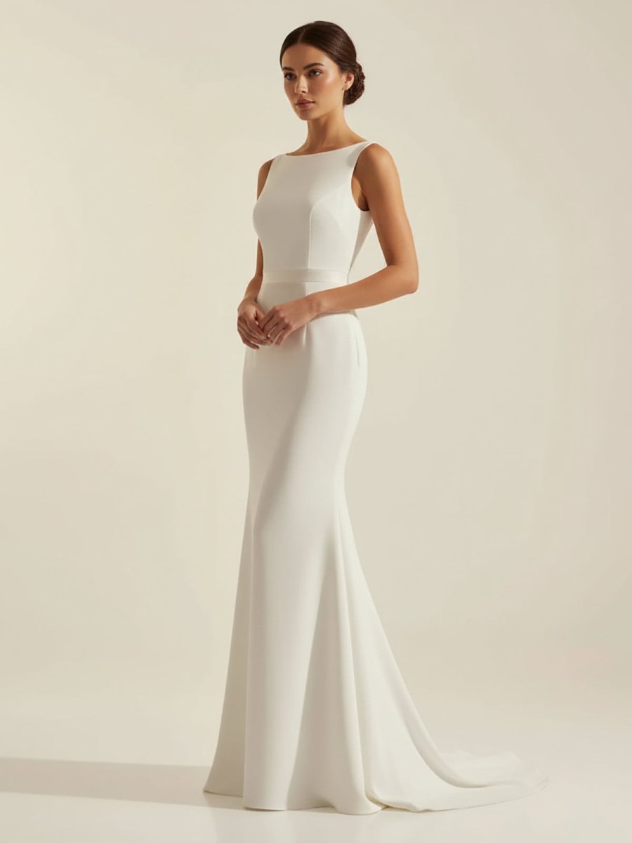 Simple Sleeveless Mermaid Wedding Dress With Sexy Bow - KissProm