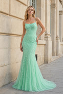 Mermaid Spaghetti Straps Lace Prom Dress - KissProm