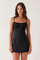 Black Spaghetti Straps Sheath Linen Mini Homecoming Dress | KISSPROM