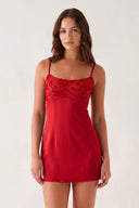 Red Spaghetti Straps Sheath Linen Mini Homecoming Dress | KISSPROM