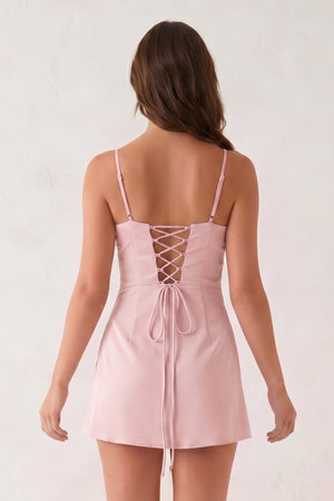 Pink Spaghetti Straps Sheath Linen Mini Homecoming Dress | KISSPROM