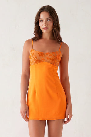 Orange Spaghetti Straps Sheath Linen Mini Homecoming Dress | KISSPROM