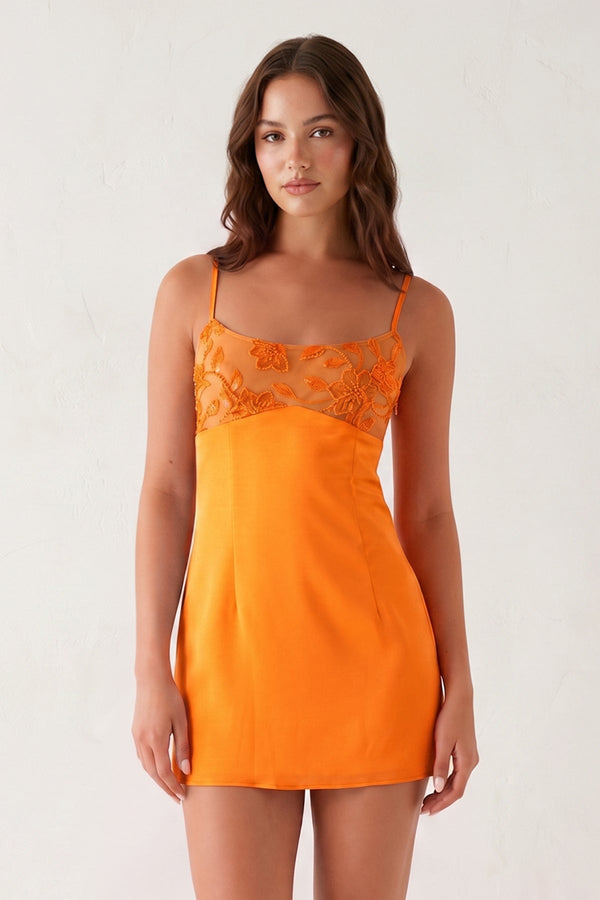 Orange Spaghetti Straps Sheath Linen Mini Homecoming Dress | KISSPROM