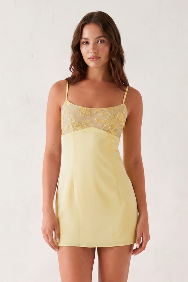 Yellow Spaghetti Straps Sheath Linen Mini Homecoming Dress | KISSPROM