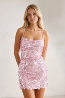Pink Sparkly Spaghetti Straps Sequin Sheath Homecoming Dress | KISSPROM