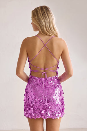 Purple Sparkly Spaghetti Straps Sequin Sheath Homecoming Dress (2) | KISSPROM
