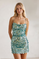 Mint Green Sparkly Spaghetti Straps Sequin Sheath Homecoming Dress | KISSPROM