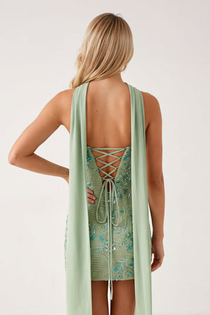 Mint Green Strapless Sheath Embroidered Tulle Homecoming Dress with Scraf (2) | KISSPROM