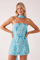 Blue Strapless Sheath Embroidered Tulle Homecoming Dress with Scarf | KISSPROM