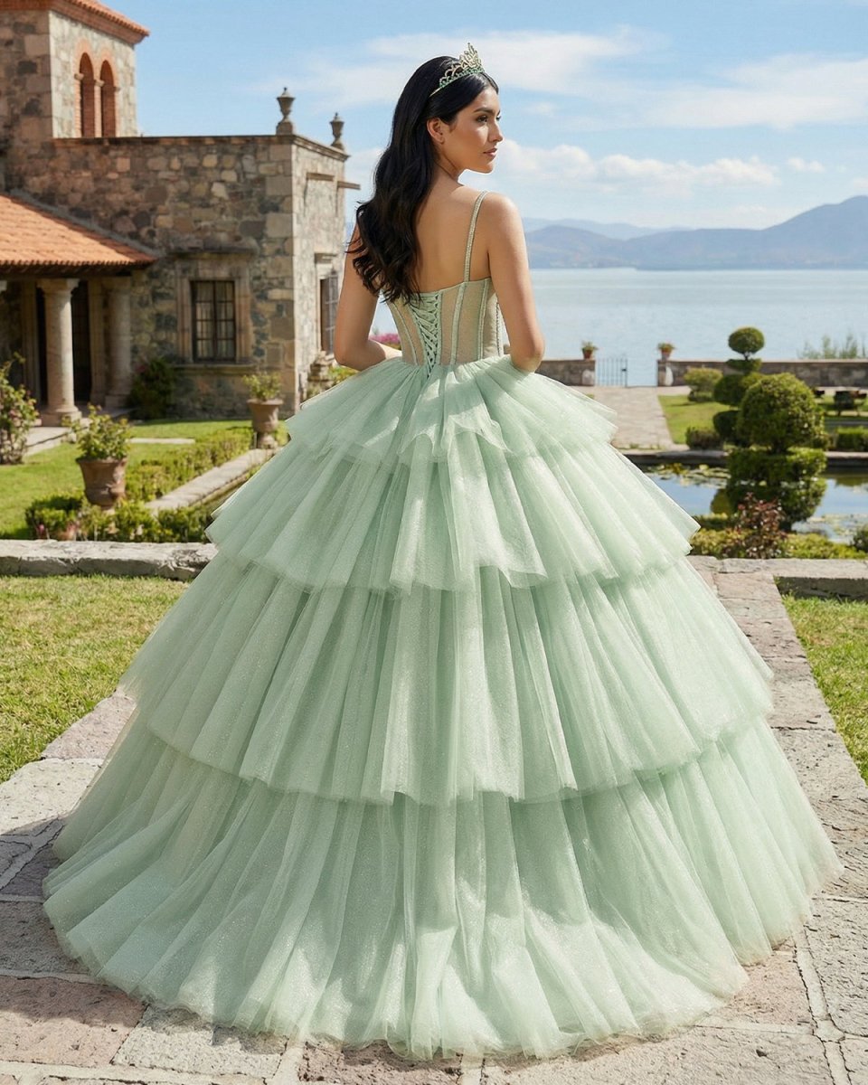 mint green quinceanera dresses Corset Long Ball Gown with Back Bow Sage / Small Browse beautiful quinceanera ball gowns to find your dream quince dress. Princesa by Ariana Vara PR30131