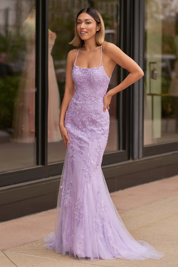 Lucille Mint Green Mermaid Spaghetti Straps Lace Prom Dress with Appliques